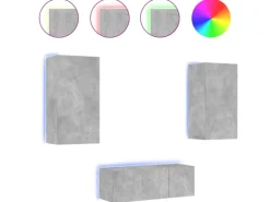 vidaXL 4-tlg. Wohnwand mit LED-Beleuchtung Betongrau Holzwerkstoff Modell 5