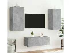 vidaXL 4-tlg. Wohnwand mit LED-Beleuchtung Betongrau Holzwerkstoff Modell 5