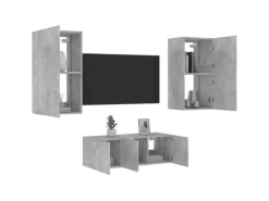 vidaXL 4-tlg. Wohnwand mit LED-Beleuchtung Betongrau Holzwerkstoff Modell 5