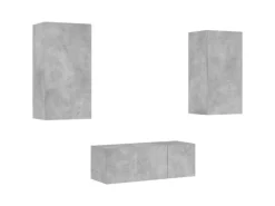 vidaXL 4-tlg. Wohnwand mit LED-Beleuchtung Betongrau Holzwerkstoff Modell 5