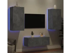 vidaXL 4-tlg. Wohnwand mit LED-Beleuchtung Betongrau Holzwerkstoff Modell 5