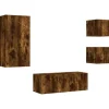 vidaXL 5-Tlg Wohnwand mit LED-Beleuchtung Räuchereiche Holzwerkstoff 3216829