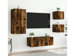 vidaXL 5-Tlg Wohnwand mit LED-Beleuchtung Räuchereiche Holzwerkstoff 3216829