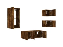 vidaXL 5-Tlg Wohnwand mit LED-Beleuchtung Räuchereiche Holzwerkstoff 3216829