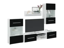 vidaXL 5-Tlg Wohnwand mit LED-Beleuchtung Mattschwarz Holzwerkstoff 3324230