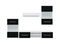 vidaXL 5-Tlg Wohnwand mit LED-Beleuchtung Mattschwarz Holzwerkstoff 3324230