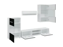 vidaXL 5-Tlg Wohnwand mit LED-Beleuchtung Mattschwarz Holzwerkstoff 3324230
