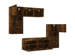 vidaXL 5-Tlg Wohnwand mit LED-Beleuchtung Räuchereiche Holzwerkstoff 3216729