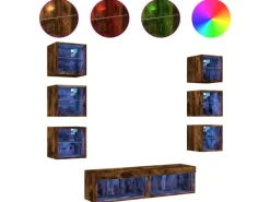 vidaXL 8-Tlg Wohnwand mit LED-Beleuchtung Räuchereiche Holzwerkstoff 3216637