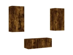 vidaXL 4-Tlg Wohnwand mit LED-Beleuchtung Räuchereiche Holzwerkstoff 3216822