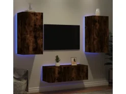 vidaXL 4-Tlg Wohnwand mit LED-Beleuchtung Räuchereiche Holzwerkstoff 3216822