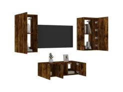 vidaXL 4-Tlg Wohnwand mit LED-Beleuchtung Räuchereiche Holzwerkstoff 3216822
