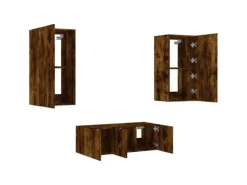 vidaXL 4-Tlg Wohnwand mit LED-Beleuchtung Räuchereiche Holzwerkstoff 3216822