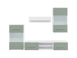 vidaXL 5-Tlg Wohnwand mit LED-Beleuchtung Olivgrün Holzwerkstoff 3324232