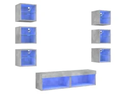 vidaXL 8-Tlg Wohnwand mit LED-Beleuchtung Betongrau Holzwerkstoff 3216636