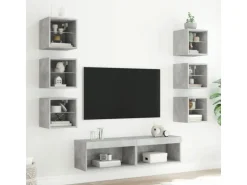 vidaXL 8-Tlg Wohnwand mit LED-Beleuchtung Betongrau Holzwerkstoff 3216636