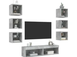vidaXL 8-Tlg Wohnwand mit LED-Beleuchtung Betongrau Holzwerkstoff 3216636