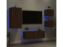 vidaXL 5-tlg. Wohnwand mit LED-Beleuchtung Braun Eichen-Optik Modell 8