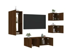 vidaXL 5-tlg. Wohnwand mit LED-Beleuchtung Braun Eichen-Optik Modell 8