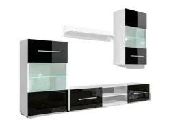 vidaXL 4-Tlg Wohnwand mit TV-Schrank & LED-Leuchten Hochglanz-Schwarz 242573