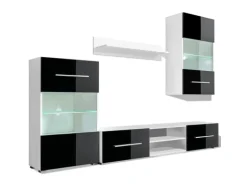 vidaXL 4-Tlg Wohnwand mit TV-Schrank & LED-Leuchten Hochglanz-Schwarz 242573
