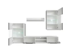 vidaXL 4-Tlg Wohnwand mit TV-Schrank & LED-Leuchten Hochglanz-Schwarz 242573