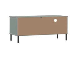 vidaXL TV-Schrank OSLO mit Metallbeinen Grau Massivholz Kiefür Modell 3
