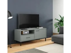 vidaXL TV-Schrank OSLO mit Metallbeinen Grau Massivholz Kiefür Modell 3