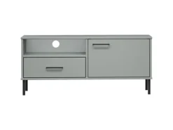 vidaXL TV-Schrank OSLO mit Metallbeinen Grau Massivholz Kiefür Modell 3