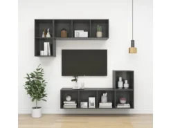 vidaXL TV-Wandschrank Hochglanz-Grau 37x37x142,5 cm Holzwerkstoff