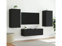 vidaXL TV-Wandschrank mit LED-Leuchten Schwarz 40,5x35x80 cm