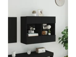 vidaXL TV-Wandschrank mit LED-Leuchten Schwarz 78,5x30x60,5 cm