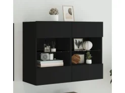 vidaXL TV-Wandschrank mit LED-Leuchten Schwarz 78,5x30x60,5 cm