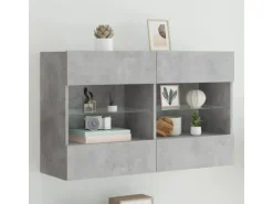 vidaXL TV-Wandschrank mit LED-Leuchten Betongrau 98,5x30x60,5 cm