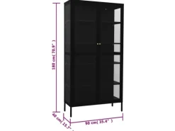 vidaXL Vitrine Schwarz 90x40x180 cm Stahl und Gehärtetes Glas