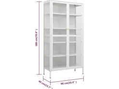 vidaXL Vitrine Weiß 90x40x180 cm Stahl und Gehärtetes Glas