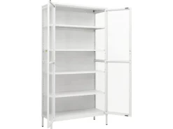 vidaXL Vitrine Weiß 90x40x180 cm Stahl und Gehärtetes Glas