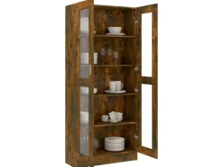 vidaXL Vitrinenschrank Räuchereiche 82,5x30,5x185,5 cm Holzwerkstoff