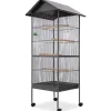 vidaXL Vogelkäfig mit Dach Stahl Schwarz 66x66x155 cm