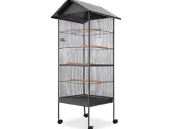 vidaXL Vogelkäfig mit Dach Stahl Schwarz 66x66x155 cm