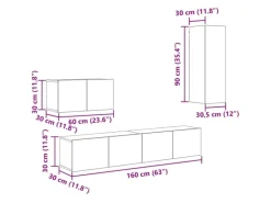 vidaXL Wand TV Schrank Set 4-Tlg Altholz 200 x 30 x 30 cm Holzwerkstoff 3393465