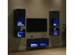 vidaXL Wohnwand mit LED 8-Tlg Schwarz Eichen-Optik 3402922