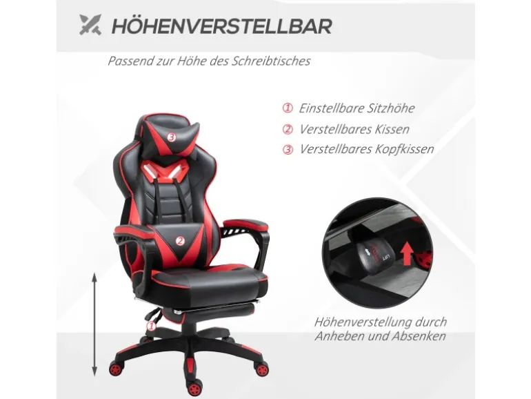 Vinsetto Bürostuhl mit Einziehbare Fußstütze 65 x 70 x 118 5-128 5cm
