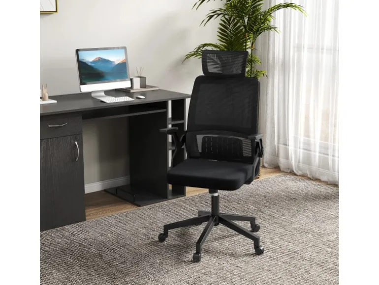 Vinsetto Bürostuhl mit Wippfunktion Mesh Schwarz 58L x 61B x 102-119H cm