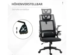 Vinsetto Bürostuhl mit Wippfunktion Mesh Schwarz 58L x 61B x 102-119H cm