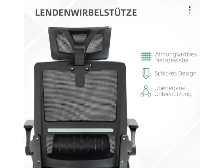 Vinsetto Bürostuhl mit Wippfunktion Mesh Schwarz 58L x 61B x 102-119H cm