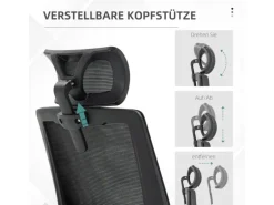 Vinsetto Bürostuhl mit Wippfunktion Mesh Schwarz 58L x 61B x 102-119H cm