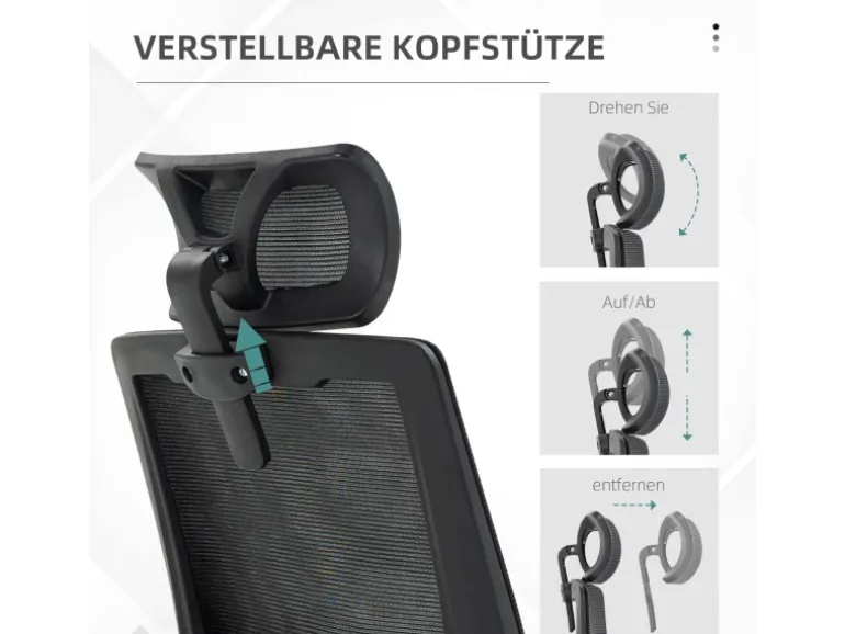Vinsetto Bürostuhl mit Wippfunktion Mesh Schwarz 58L x 61B x 102-119H cm