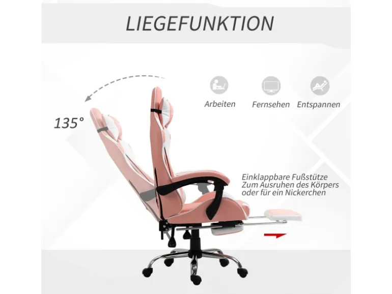 Vinsetto Gamingstuhl mit Kopfstütze 360° Drehbar 64 x 67 x 119-127 cm