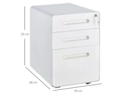 Vinsetto Rollcontainer mit 3 Schubladen Aufbewahrung Stahl Weiß 39 x 48 x 59 cm